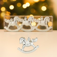 Sallanan At Yılbaşı Süsü – 3’lü Set, Parlak Dekoratif Noel Ağacı Süsü 8 cm Yeni Yıl Ev Süsleri