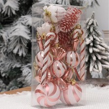 17 Adet Plastik Lolipop Kozalak Kolye Şeker Kamışı Cici Top Baston Çam Ağacı Süs Pakedi Gold Rose