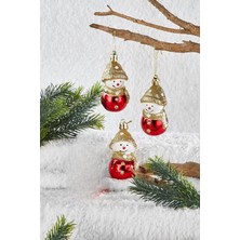 Yılbaşı Çam Ağacı Kardan Adam Süs 8 cm 3'lü Yılbaşı Süsü