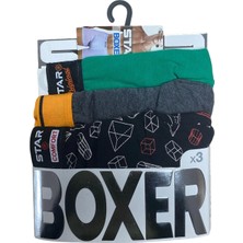 Moda Şahsenem Star 105 Desenli Jakar Erkek  3'lü Kemer Boxer