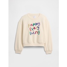 Gap Kız Çocuk Kırık Beyaz Oversized Gap Logo Grafik Baskılı Sweatshirt