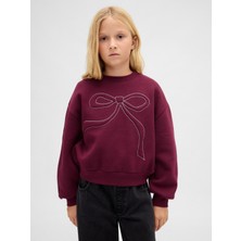 Gap Kız Çocuk Bordo Süslü Dolman Sweatshirt
