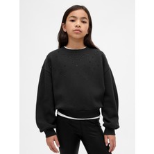 Gap Kız Çocuk Siyah Süslü Dolman Sweatshirt