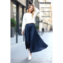 Trend Ak Home Beli Lastikli Piliseli Etek - Renk Larcivert ( Standart Beden )