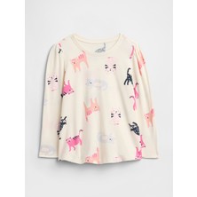 Gap Kız Bebek Krem Puff Sleeve T-Shirt Uzun Kol %100 Pamuk Rahat Kesim Şık Tasarım
