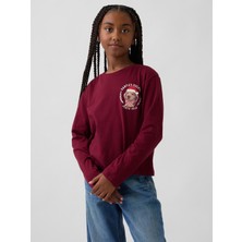 Gap Kız Çocuk Bordo Relaxed Grafik T-Shirt
