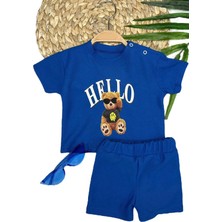 Moda Şahsenem 9-12-18-24 Ay Hello Gözlüklü Ayıcık Baskılı Şortlu Kısa Kollu Tişört 2li Erkek Bebek Takımı