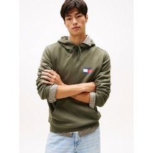 Tommy Hilfiger Tommy Hılfıger Erkek Marka Logolu Kapüşonlu  Organik Pamuklu Kanguru Ceplli Günlük Kullanıma Uygun Yeşil Sweatshirt DM0DM20738 Mrh