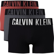Calvin Klein Calvın Kleın Erkek Marka Logolu Elastik Bantlı Günlük Kullanıma Uygun Siyah-Gri-Kırmızı Boxer 000NB3775A 2qq