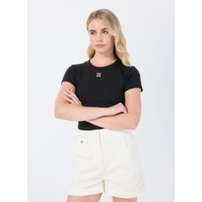 Hugo Bisiklet Yaka Düz Siyah Kadın T-Shirt 50512000