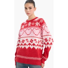 DeFacto Yılbaşı Temalı Regular Fit Bisiklet Yaka Triko Kazak F6478AX25CW
