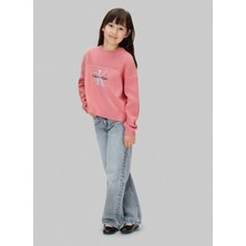 Calvin Klein Bisiklet Yaka Regular Fit Desenli Pembe Kız Çocuk Kazak IG0IG03046VAZ