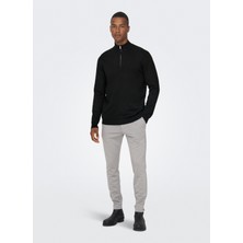 Only & Sons Yüksek Yaka Normal Düz Siyah Erkek Kazak Onswyler Lıfe Reg 14 Half Zıp Knıt