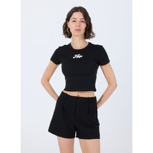 Hugo Siyah Kadın Bisiklet Yaka Normal Kalıp T-Shirt 50539132