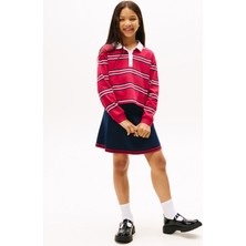 Tommy Hilfiger Lastikli Bel Regular Fit Lacivert Çizgili Diz Üstü Kız Çocuk Etek KG0KG08913C1G