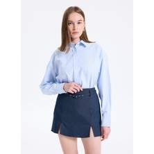 Guess Jeans Relaxed Gömlek Yaka Baskılı Mavi Kadın Gömlek Guess Jeans Kadın Relaxed Fit Gömle