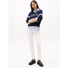 Tommy Jeans Yüksek Bel Dar Paça Slim Fit Beyaz Kadın Denim Pantolon DW0DW221631D0