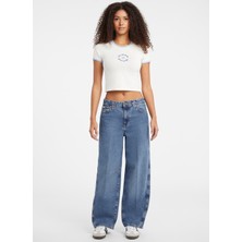 Guess Jeans Yüksek Bel Geniş Paça Relaxed Çok Renkli Kadın Denim Pantolon Guess Jeans Kadın Relaxed Fit Jean