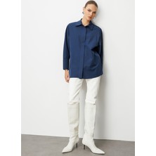 Mizalle Klasik Yaka Düz Lacivert Kadın Tunik M1MZ1030210164