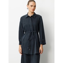 Mizalle Klasik Yaka Düz Siyah Kadın Tunik M1MZ1030210165