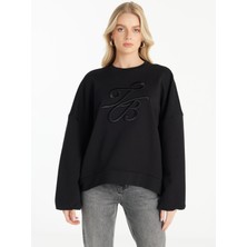 Ted Baker Bisiklet Yaka Nakışlı Siyah Kadın Sweatshırt TBWRTS1023