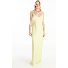 Ted Baker V Yaka Düz Sarı Uzun Kadın Elbise TBWRDR1018