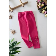 Miniğimin Cicileri Çiçek Nakışlı Kız Çocuk Tayt - Fuşya