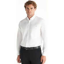 Ted Baker Comfort Fit Düğmeli Yaka Oxford Beyaz Erkek Gömlek TBMRSH1010