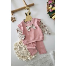 Miniğimin Cicileri Fiyonk Detaylı Çiçek Desenli Bluzlu 3 Lü Kız Takımı - Pembe