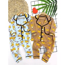 Moda Şahsenem 9-12-18-24 Ay Garfield Baskılı Düğme Kapamalı 2li Kız Erkek Bebek Pijama Takımı Mavi