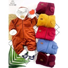 Moda Şahsenem 3-6-9-12 Ay Fermuar Kapamalı Kadife Kumaş Içi Tüylü Kız Erkek Bebek Tulumu Kahverengi