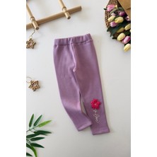 Miniğimin Cicileri Çiçek Nakışlı Kız Çocuk Tayt - Mor