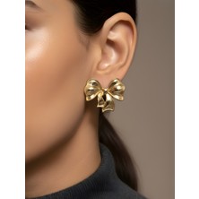 NKT Collection Fiyonk Form Parlak Gold Vip Küpe | Trend Küpe | Zarif Kadın Küpe