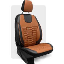 Otexo Bellucci Delikli Deri Airbag Uyumlu Ortopedik Destekli Universal Oto Koltuk Kılıfı Taba-Siyah