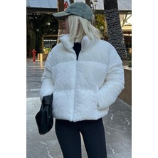 Madmext Ekru Dik Yaka Kadın Kürklü Mont MG2259