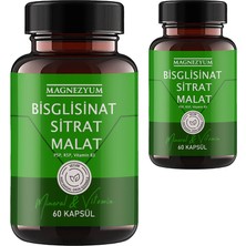 Magnezyum: 2 Adet Bisglisinat  Magnezyum Sitrat Magnezyum Malat & Vitamin B2 B3 B6  ve Mineral Kapsülleri 60LI 2 Adet