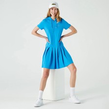 Lacoste Kadın Loose Fit Kısa Kollu Kapüşonlu Fermuarlı Mavi Elbise