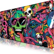 Urzuva Neon Skull Riot 80X30 3mm Kalınlık Premium Gaming Oyuncu Mousepad, Anti Slip Xxl Mouse Pad