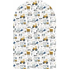 Trend Wall Decor Iş Makineleri Temalı Çocuk-Bebek Odası Duvar Stickeri, Once Upon A Time Stciker Yazı, Oval Çerçeve, Kitap Masal Köşesi, Dekoru