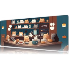Urzuva Cat Cafe Harmony 80X30 3mm Kalınlık Premium Gaming Oyuncu Mousepad, Anti Slip Xxl Mouse Pad