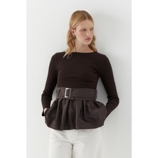 MARKALİSTE Uzun Kollu Kaşkorse Bluz Kahverengi