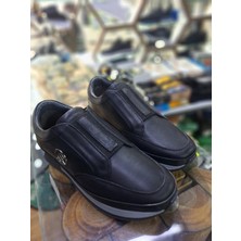 Garajmen Siyah Deri Su Geçirmez  Comfort Mevsimlik-Kışlık Lastikli Erkek Sneaker ayakkabı