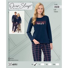 Over Sleep by Poleren Kadın Sıfır Yaka Lacivert Kareli Pijama Takımı