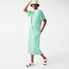 Lacoste Kadın Kısa Kollu Bisiklet Yaka Çizgili Yeşil - Beyaz Elbise