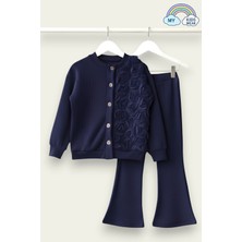 My Kids Wear Kız Çocuk Tül Gül Aplikeli Triko Hırka Ikili Takım 3-10 Yaş 12300
