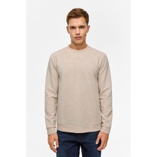 Süvari Bol Kesim O Yaka Melanj Desenli Waffle Sweatshirt
