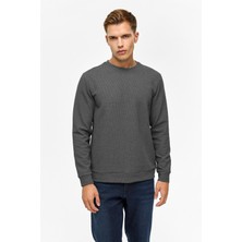 Süvari Bol Kesim O Yaka Melanj Desenli Waffle Sweatshirt