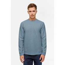 Süvari Bol Kesim O Yaka Melanj Desenli Waffle Sweatshirt