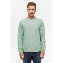 Süvari Bol Kesim O Yaka Melanj Desenli Waffle Sweatshirt