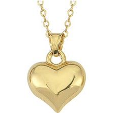 Gumush Hk Gümüş Kadın Kolye 3 Boyutlu Gold Kalp |Gümüş Takı Hediyelik Ürünler